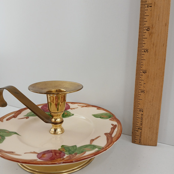 Vintage Franciscan Apple Brass Candle Holders – Hand Painted Ceramic Set of 2 - Picture 10 of 10